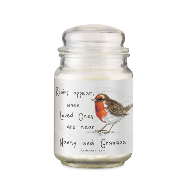 Personalised Robins Appear Large Scented Jar Wax Candle