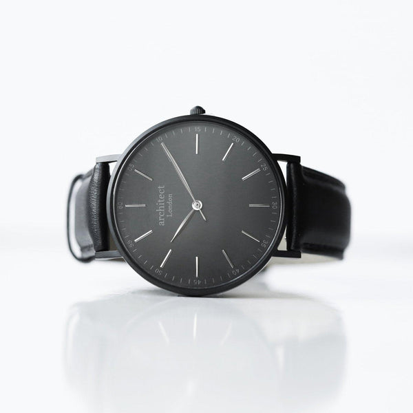 Handwriting Engraving Mens Minimalist Architect Watch Jet Black Strap - Shop Personalised Gifts