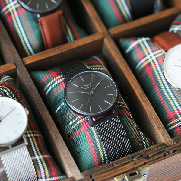 Handwriting Engraving Men's Minimalist Architect Watch With Pitch Black Mesh Strap - Shop Personalised Gifts