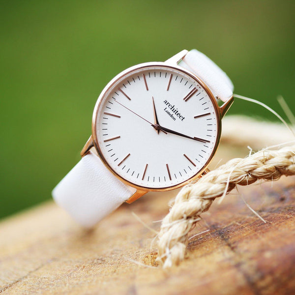 Own Handwriting Engraving Architēct Blanc Ladies Watch + White Strap - Shop Personalised Gifts