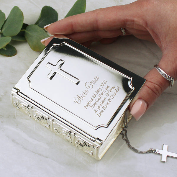 Personalised Bible Nickel Plated Trinket Box