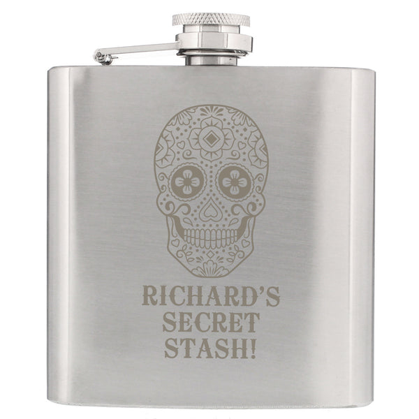 Personalised Sugar Skull Stainless Steel Hip Flask