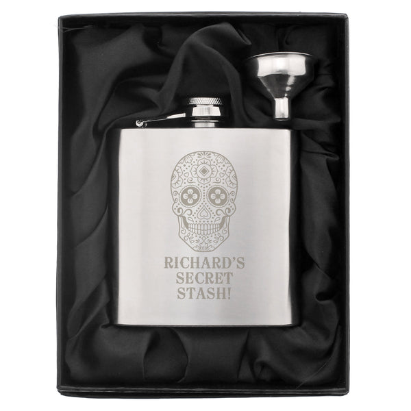 Personalised Sugar Skull Stainless Steel Hip Flask