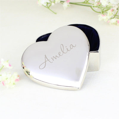 Personalised Name Only Heart Nickel Plated Trinket Box - Shop Personalised Gifts