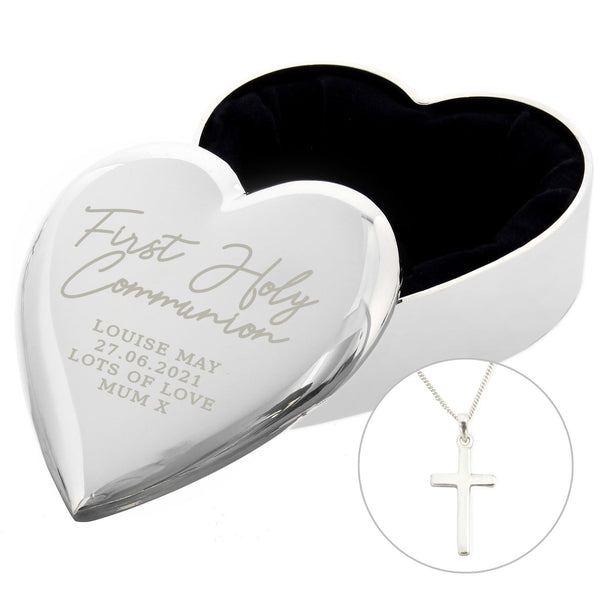 Personalised First Holy Communion Heart Trinket Box & Cross Necklace Set - Shop Personalised Gifts