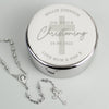 Personalised Christening Round Nickel Plated Trinket Box & Rosary Beads Set - Shop Personalised Gifts