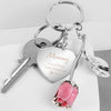 Personalised Silver Plated Swirls and Hearts Pink Rose Keyring - Shop Personalised Gifts