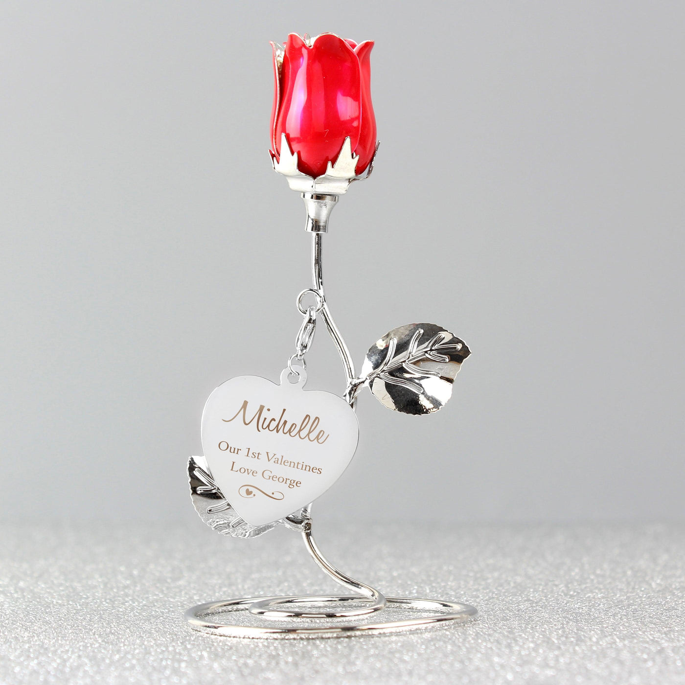 Personalised Swirls & Hearts Red Rose Bud Ornament - Shop Personalised Gifts