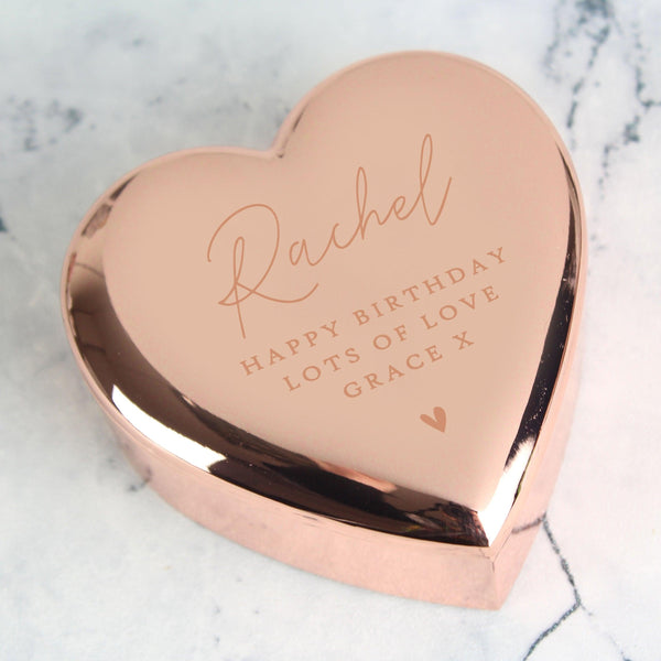 Personalised Free Text Rose Gold Heart Nickel Plated Trinket Box - Shop Personalised Gifts