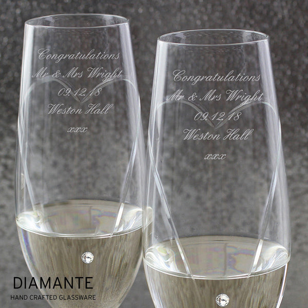 Personalised Hand Cut Heart Pair of Flutes with Gift Box - Shop Personalised Gifts