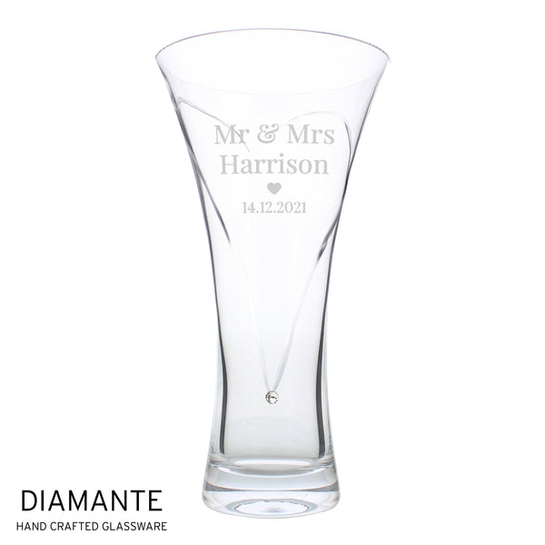 Personalised Mr & Mrs Large Hand Cut Diamante Heart Vase - Shop Personalised Gifts