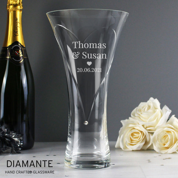 Personalised Mr & Mrs Large Hand Cut Diamante Heart Vase - Shop Personalised Gifts