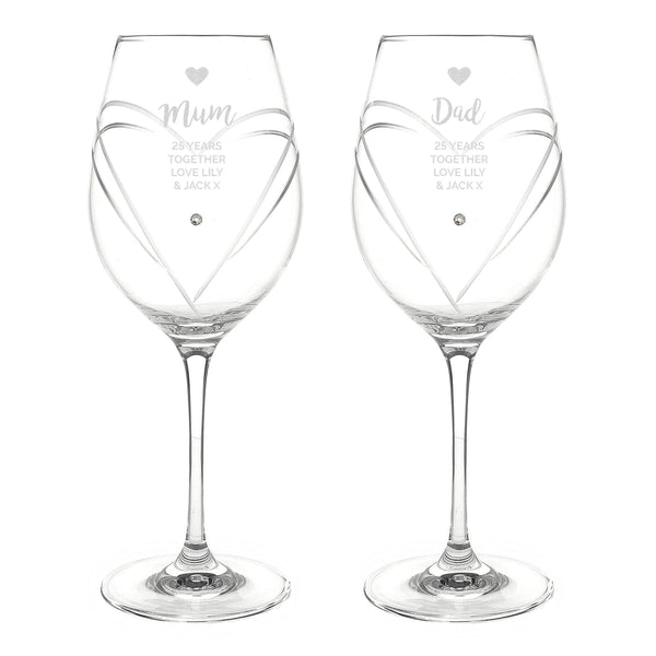 Personalised Free Text Hand Cut Heart Pattern Pair of Wine Glasses - Shop Personalised Gifts