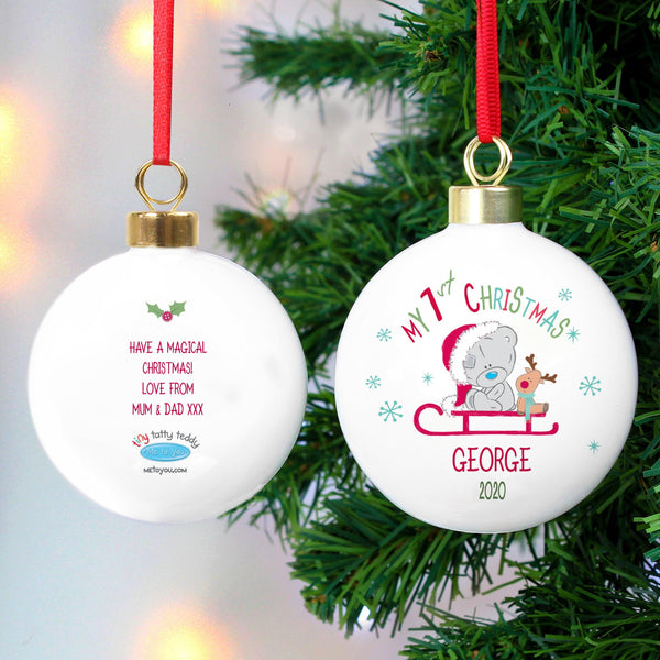 Personalised Tiny Tatty Teddy My 1st Christmas Sleigh Bauble - Shop Personalised Gifts