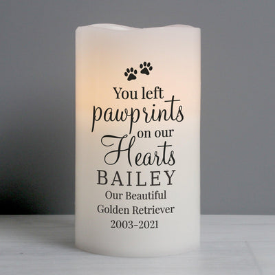 Personalised Pawprints On Our Hearts LED Candle - Shop Personalised Gifts
