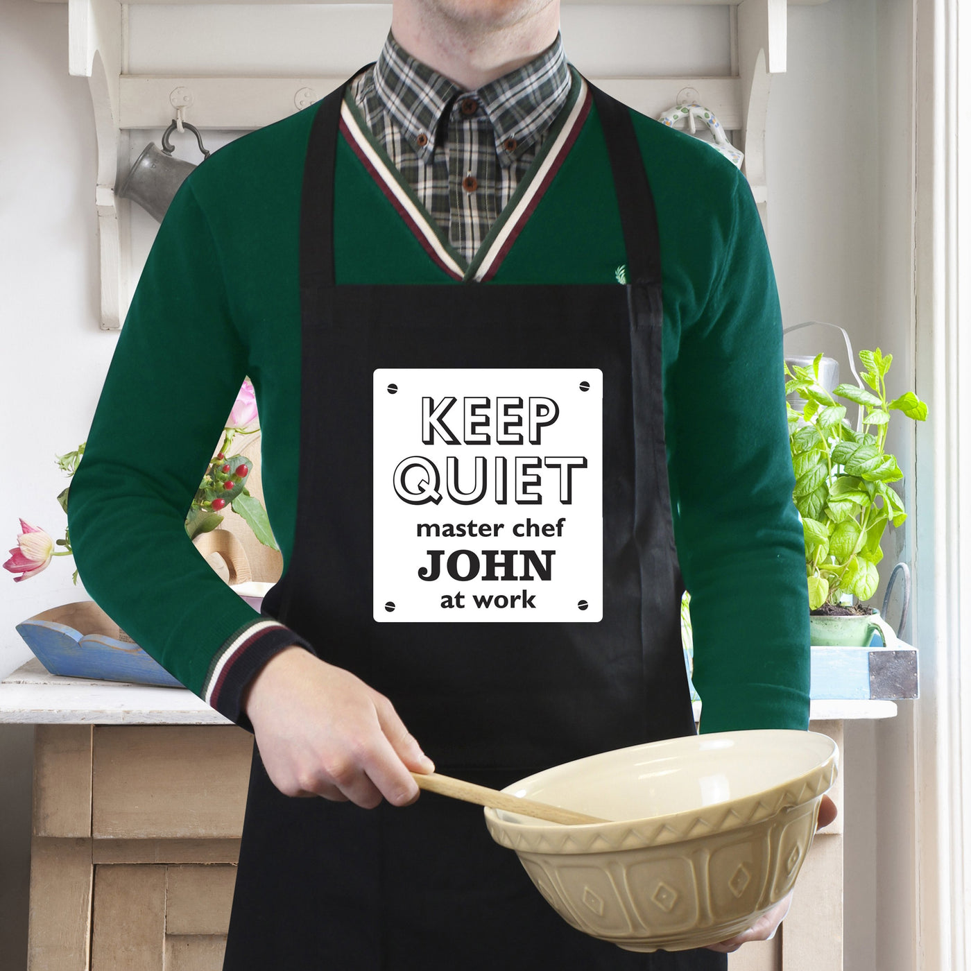 Personalised Keep Quiet Black Apron - Shop Personalised Gifts