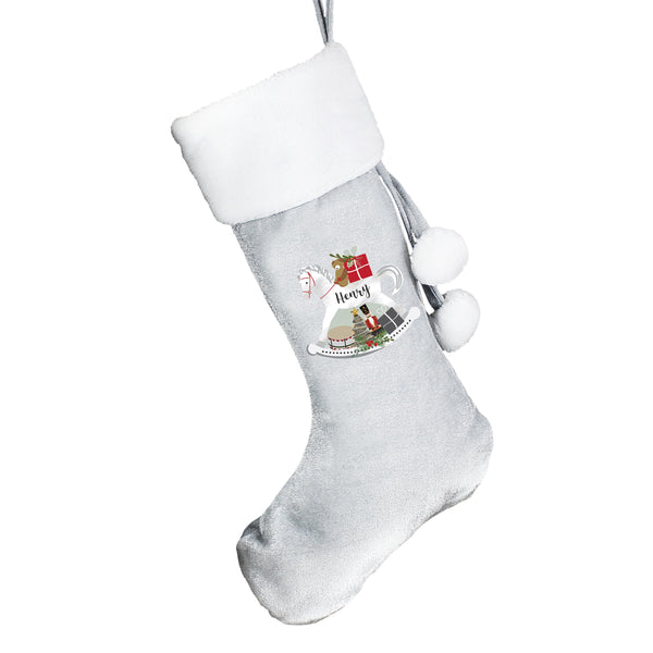 Personalised Rocking Horse Luxury Silver Grey Christmas Stocking - Shop Personalised Gifts
