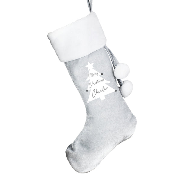 Personalised Christmas Tree Luxury Silver Grey Stocking - Shop Personalised Gifts