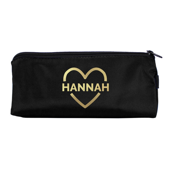Personalised Gold Heart Black Pencil Case - Shop Personalised Gifts
