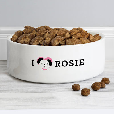 Personalised I Love my Dog - Cute Design 14cm Medium Ceramic White Pet Bowl - Shop Personalised Gifts