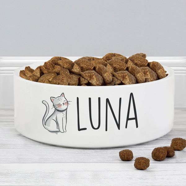 Personalised Scribble Cat 14cm Medium Pet Bowl - Shop Personalised Gifts