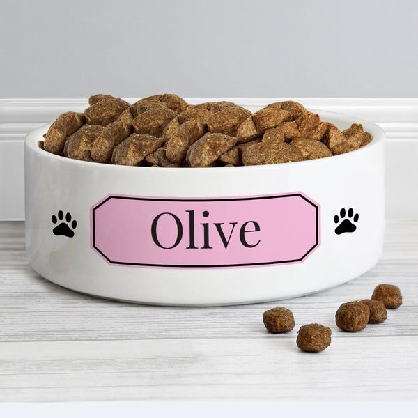 Personalised Pink Plaque 14cm Medium Pet Bowl - Shop Personalised Gifts