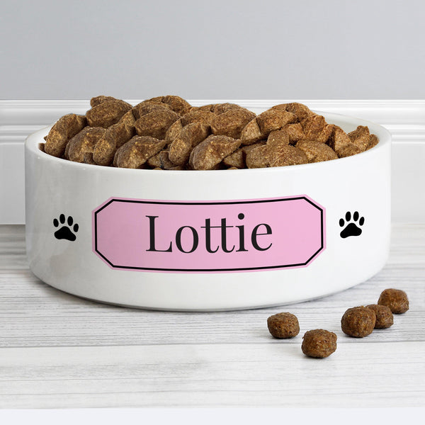 Personalised Pink Plaque 14cm Medium Pet Bowl - Shop Personalised Gifts