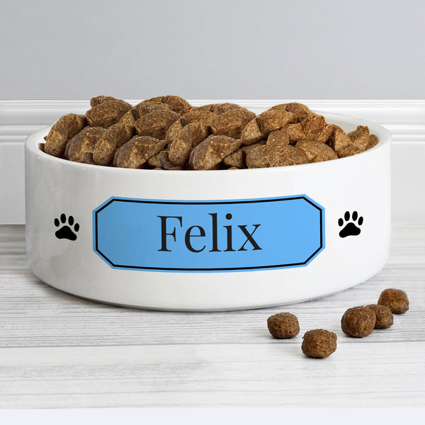 Personalised Blue Plaque 14cm Medium Pet Bowl - Shop Personalised Gifts