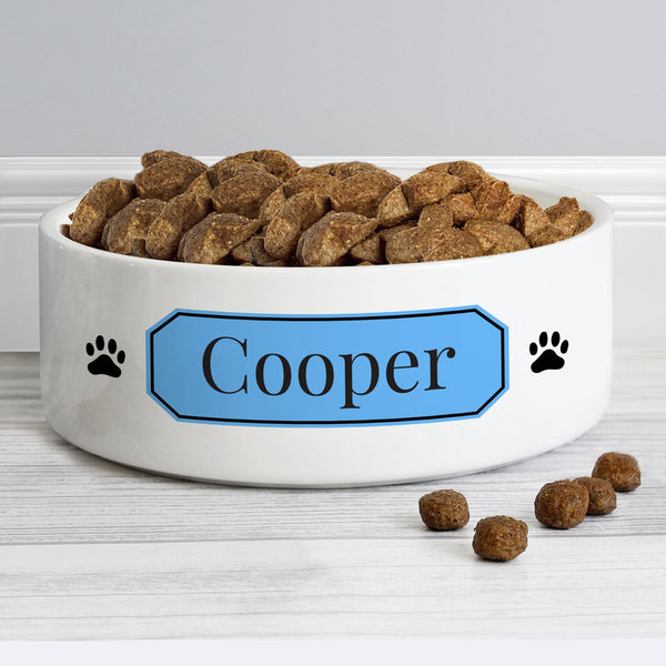 Personalised Blue Plaque 14cm Medium Pet Bowl - Shop Personalised Gifts