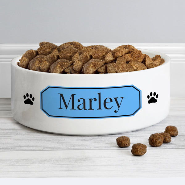 Personalised Blue Plaque 14cm Medium Pet Bowl - Shop Personalised Gifts