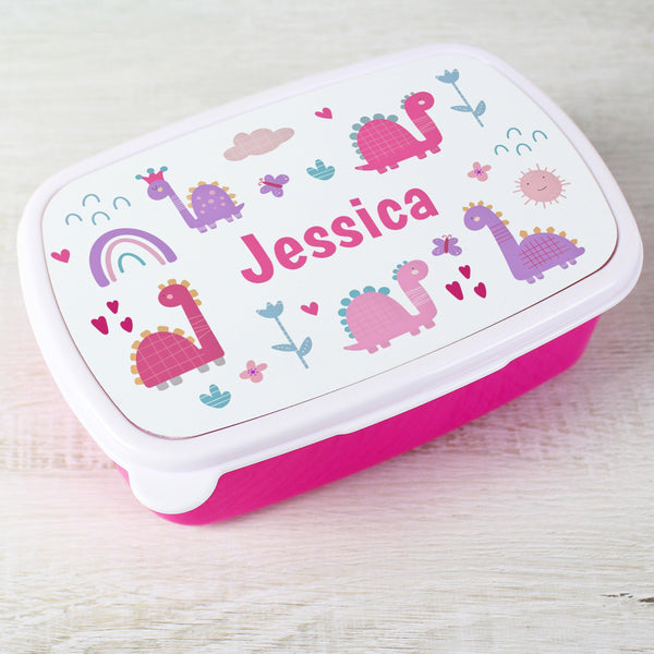Personalised Girly Dinosaurs Name Only Pink Lunch Box - Shop Personalised Gifts