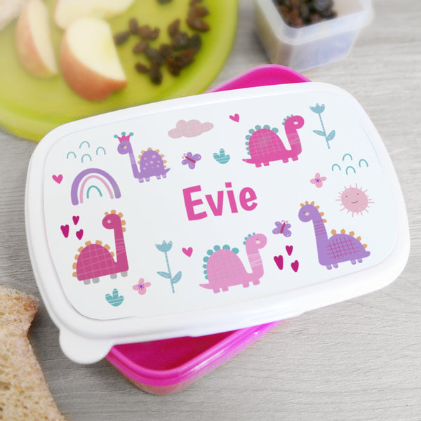 Personalised Girly Dinosaurs Name Only Pink Lunch Box - Shop Personalised Gifts