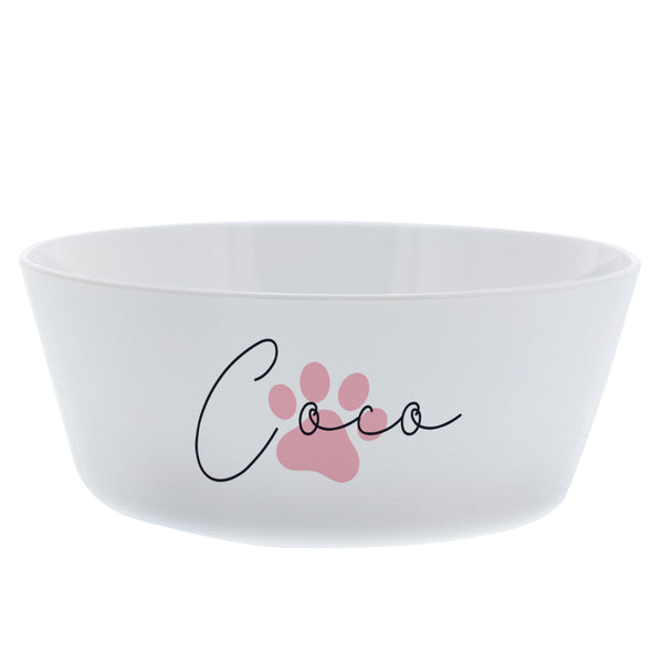 Personalised Pink Pawprint Plastic Cat Bowl