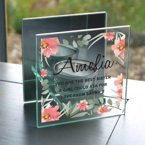 Personalised Floral Sentimental Mirrored Glass Tea Light Candle Holder - Shop Personalised Gifts