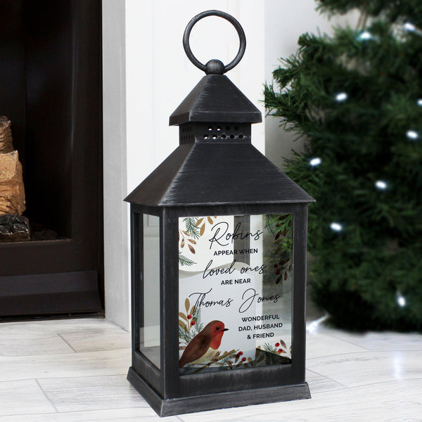 Personalised Robins Appear.. Memorial Black Lantern - Shop Personalised Gifts