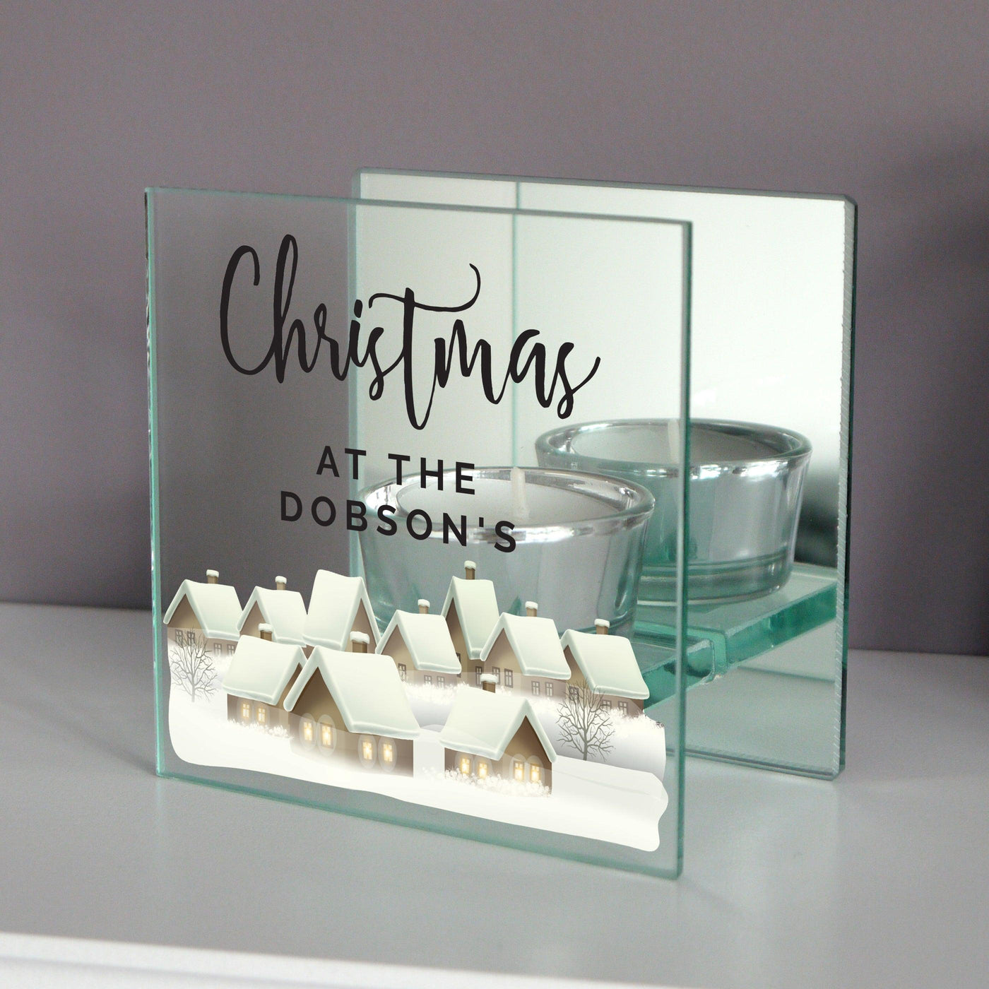Personalised Christmas Village Mirrored Glass Tea Light Candle Holder - Shop Personalised Gifts