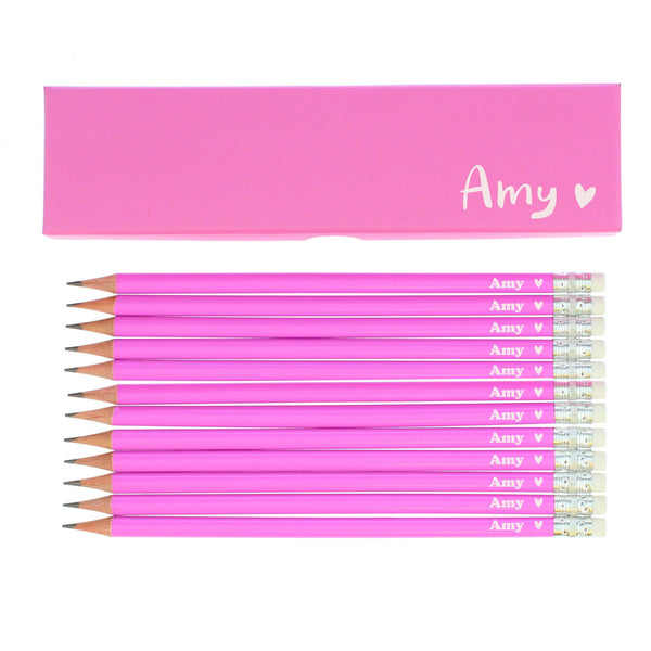 Personalised Heart Box and 12 Pink HB Pencils - Shop Personalised Gifts