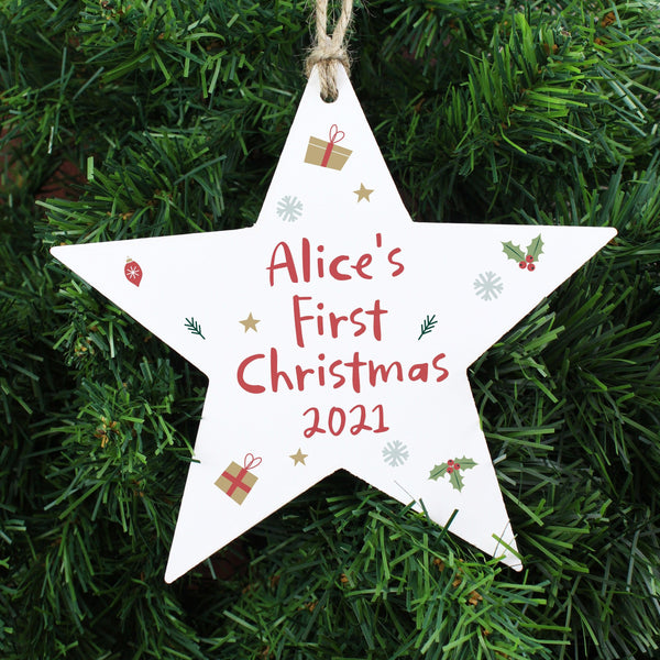 Personalised First Christmas Wooden Star Decoration - Shop Personalised Gifts