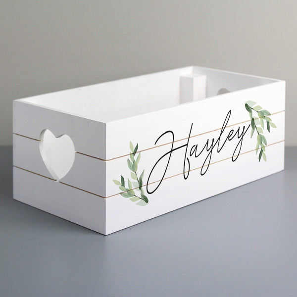 Personalised Name Only Botanical White Wooden Crate - Shop Personalised Gifts