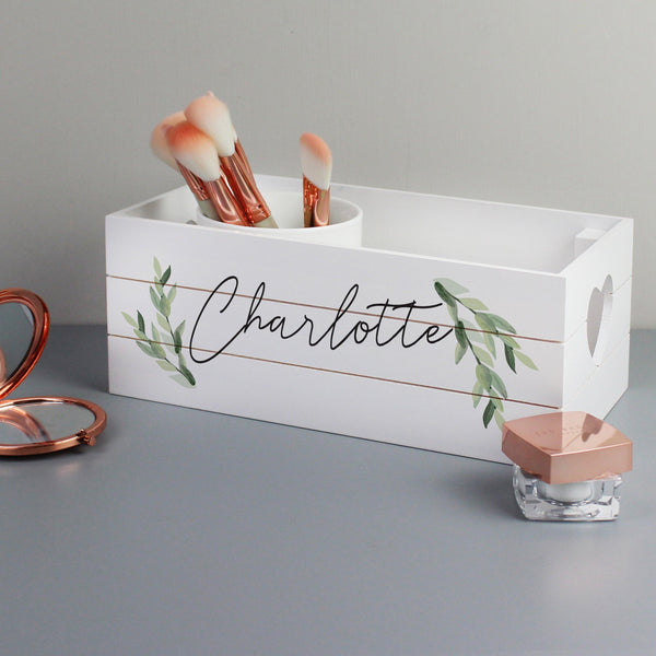 Personalised Name Only Botanical White Wooden Crate - Shop Personalised Gifts
