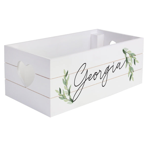 Personalised Name Only Botanical White Wooden Crate - Shop Personalised Gifts