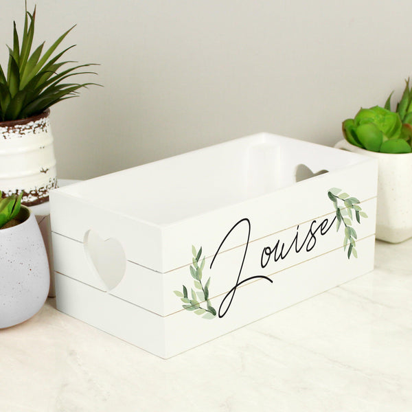 Personalised Name Only Botanical White Wooden Crate - Shop Personalised Gifts