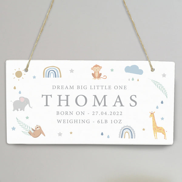 Personalised Safari Animals Wooden Sign Hanging Decoration