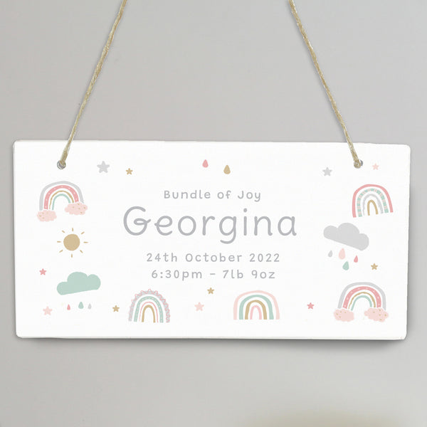 Personalised Rainbow Wooden Sign Hanging Decoration