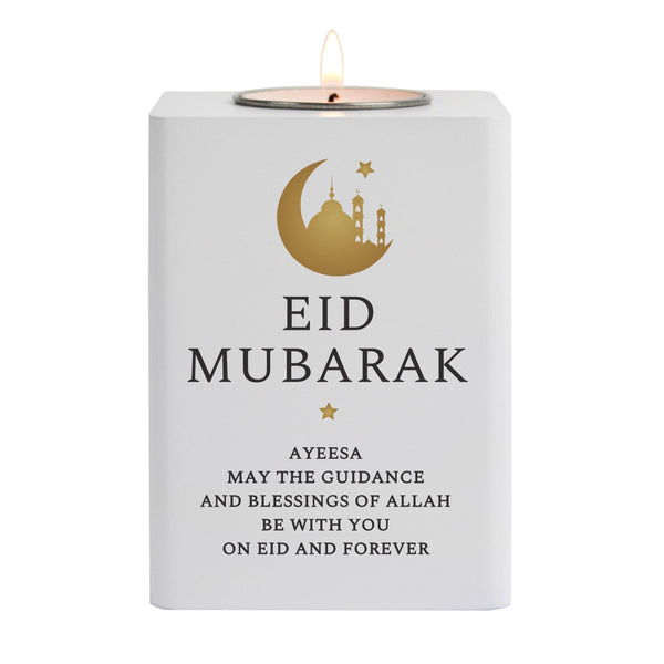 Personalised Eid White Wooden Tea light Holder - Shop Personalised Gifts