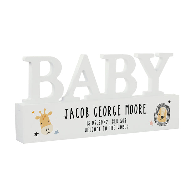 Personalised Safari Animals Wooden Baby Ornament