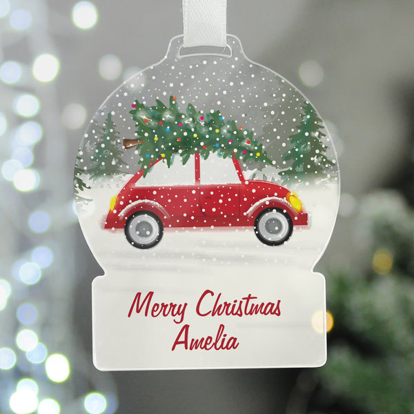 Personalised Driving Home For Christmas Acrylic Snow Globe Decoration