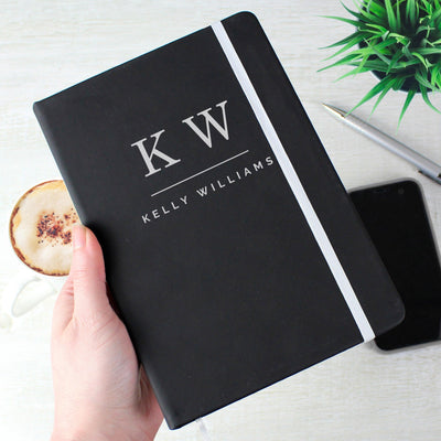 Personalised Initials Black Hardback A5 Notebook - Shop Personalised Gifts