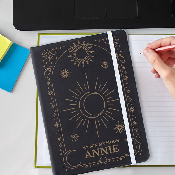 Personalised Celestial Black Hardback A5 Notebook - Shop Personalised Gifts