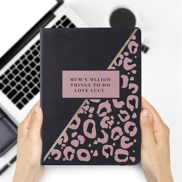 Personalised Leopard Print Black Hardback A5 Notebook - Shop Personalised Gifts